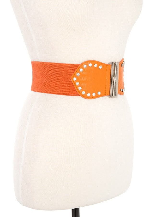 Studded accent faux leather stretch belt