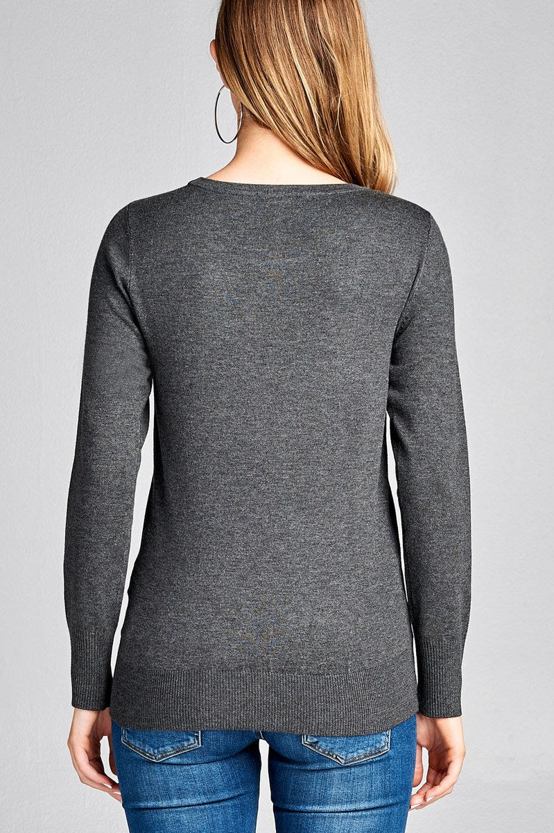 Ladies fashion long sleeve crew neck classic sweater