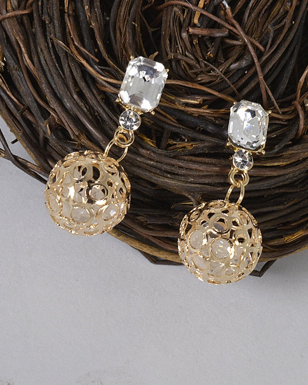 Metallic Cage Crystal Studded Drop Earrings id.31482