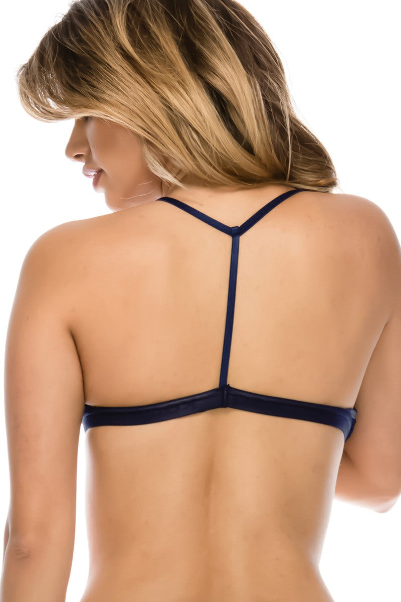 Ladies t-back strappy bralette with mesh overlay