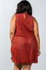 Ladies fashion plus size mini length  rust and nude illusion high neck swing dress