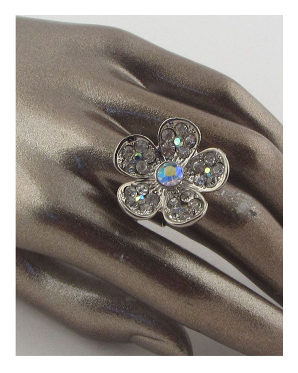 Flower rhinestone adjustable ring