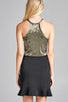 Ladies fashion round halter neck ice velvet crop top