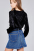 Ladies fashion long sleeve hoodie w/drawstring ice velvet crop top