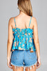 Ladies fashion plus size heart neck w/self tie detail floral print cami woven top