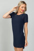 Ladies fashion navy sheer overlay mini dress