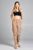 Ladies fashion waist button elastic hem w/snap button cargo pants