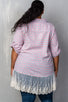 Ladies fashion plus size gingham lace-hem plus size top