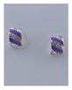 Striped stud earrings w/rhinestone