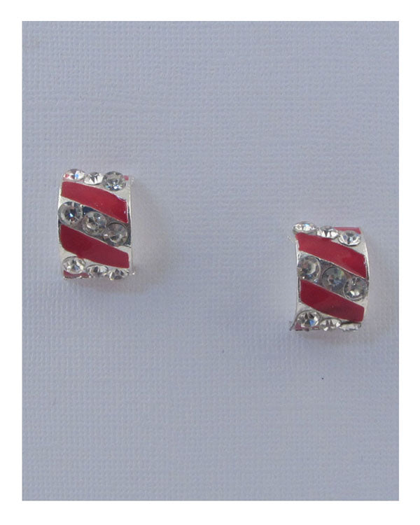 Striped stud earrings w/rhinestone