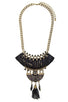 Seed bead tassel fringe black cushion pendant necklace set