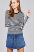 Ladies fashion long sleeve crew neck striped dty brushed top