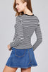 Ladies fashion long sleeve crew neck striped dty brushed top