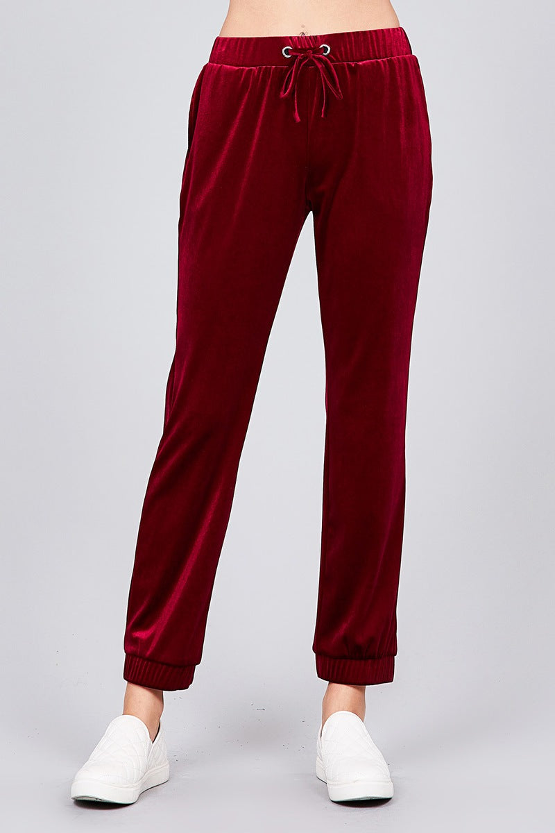 Ladies fashion plus size waist drawstring velvet jogger pants