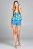 Ladies fashion heart neck w/self tie detail floral print cami woven top