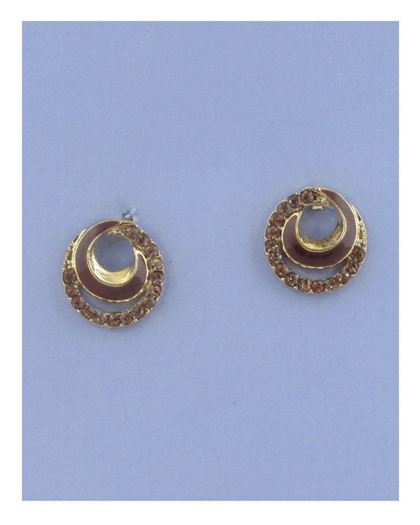 Overlap circle earrings w/rhinestone