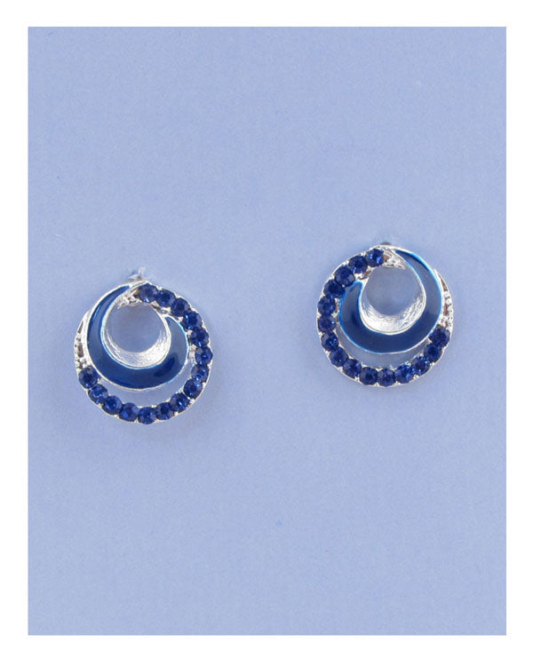 Overlap circle earrings w/rhinestone