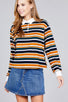 Ladies fashion long sleeve multi striped dty brushed shirts