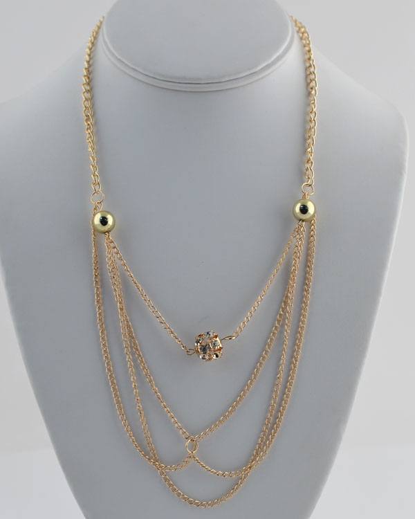 Layered faux pearl chain necklace w/ rhinestone detail