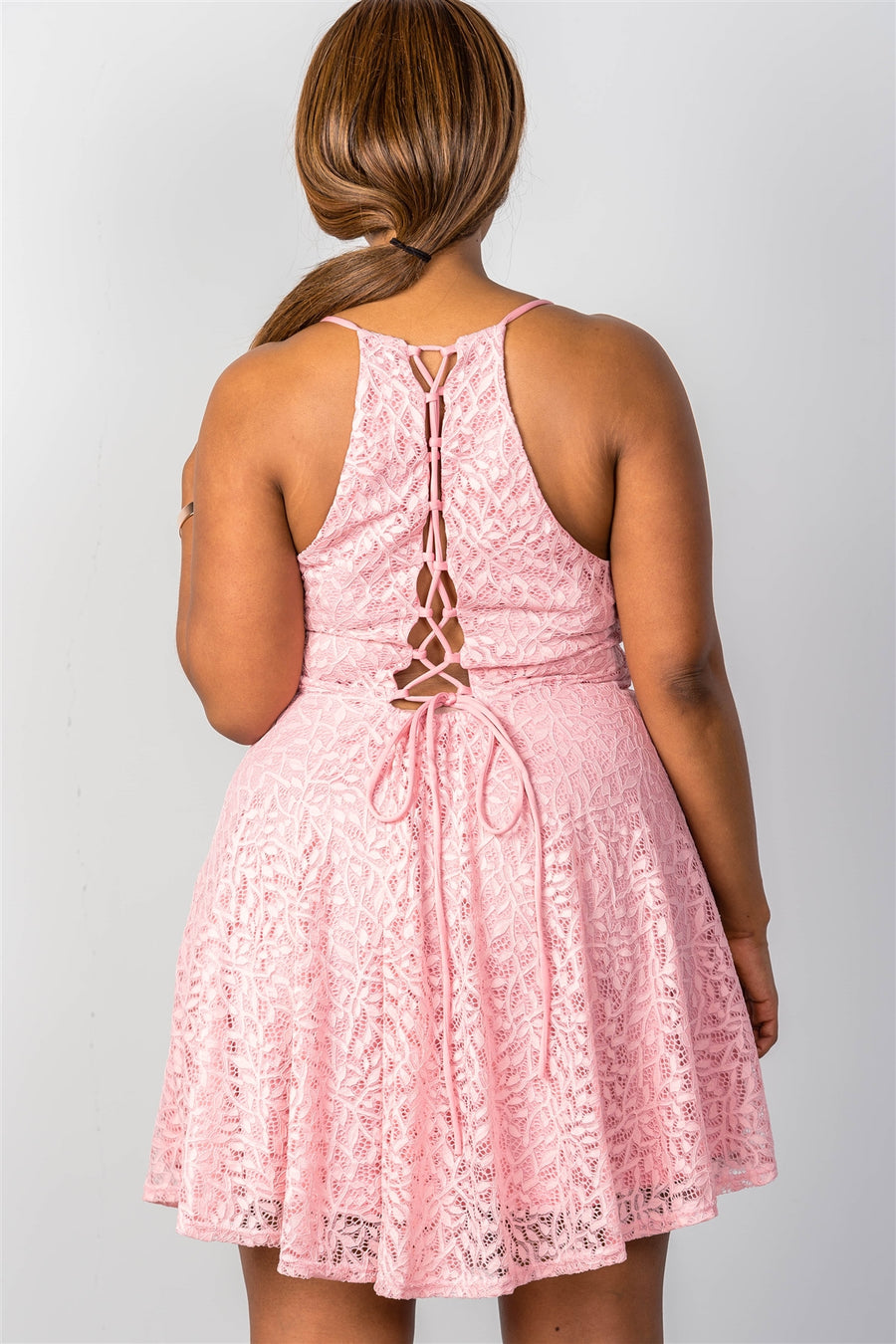 Ladies fashion plus size lace up back dress