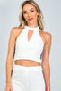 Ladies fashion crop top and matching pants with side contrast stripe