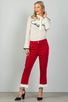 Ladies fashion red contrast ruffle hem ankle pants