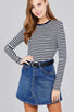 Ladies fashion long sleeve crew neck striped dty brushed top