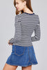 Ladies fashion long sleeve crew neck striped dty brushed top