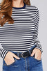 Ladies fashion long sleeve crew neck striped dty brushed top