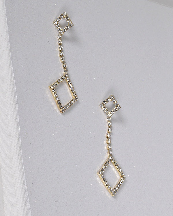 Crystal Studded Diamond Shaped Drop Earrings