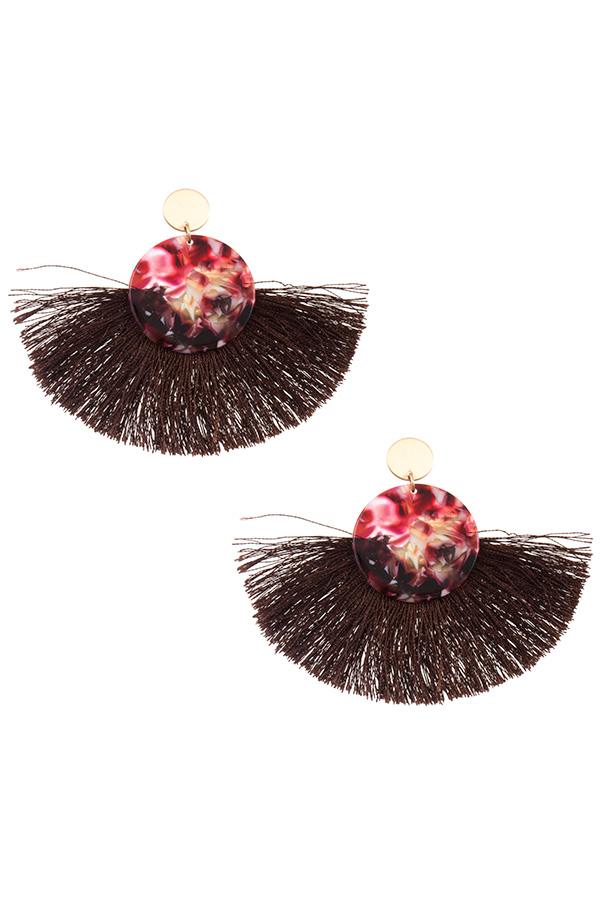 Acetate disk fan out fringe earring