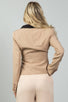 Ladies fashion khaki contrast collar open blazer