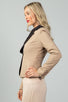 Ladies fashion khaki contrast collar open blazer