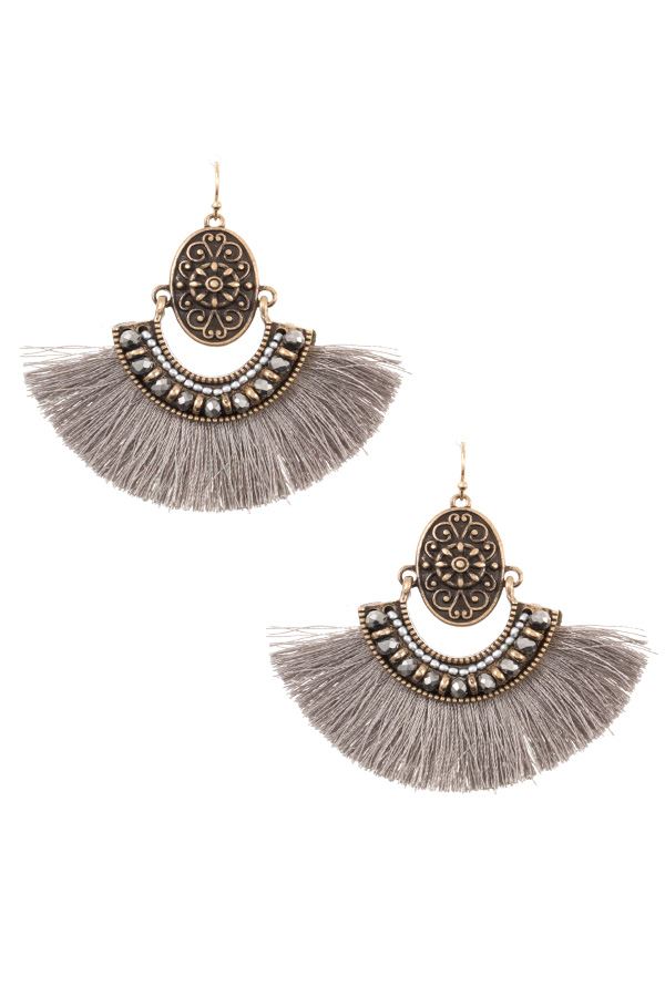 Boho etched tassel fan earring