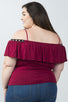 Ladies fashion plus size grommet-detail trim cold shoulder top