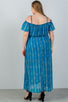 Ladies fashion plus size blue cold shoulder maxi dress