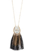 Elognated wrapped gem tassel pendant necklace