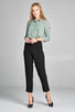 Ladies fashion long sleeve front pocket chiffon blouse w/ back button detail