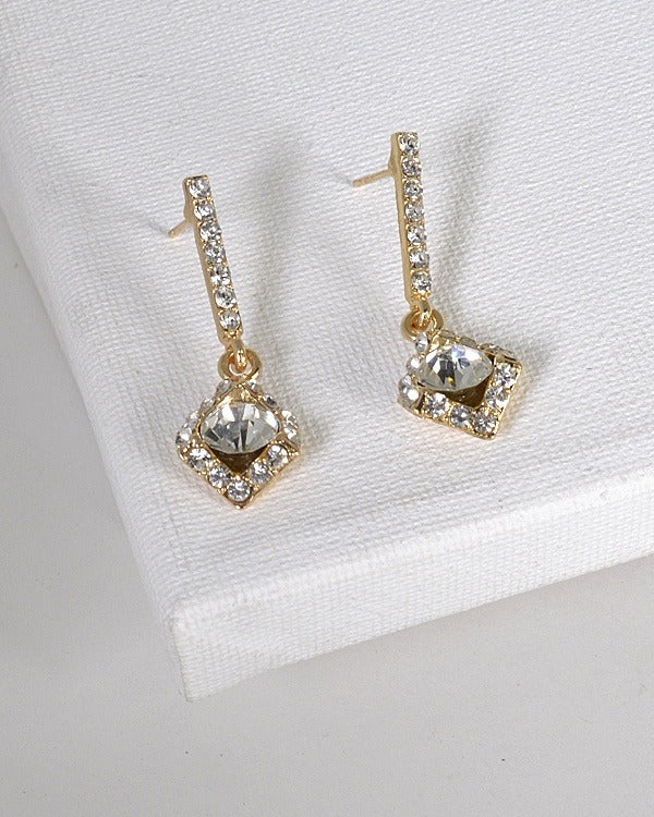 Crystal and Stone Studded Rhombus Shaped Drop Earrings id.31494