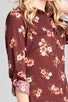 Ladies fashion plus size 3/4 roll up sleeve front pocket detail flower print stretch knit shirts