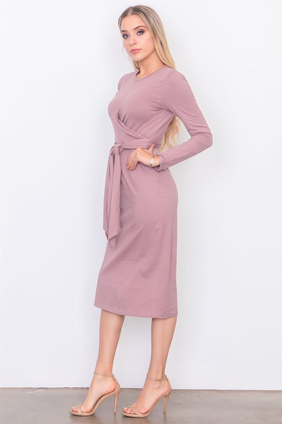 Front knot jersey midi dress