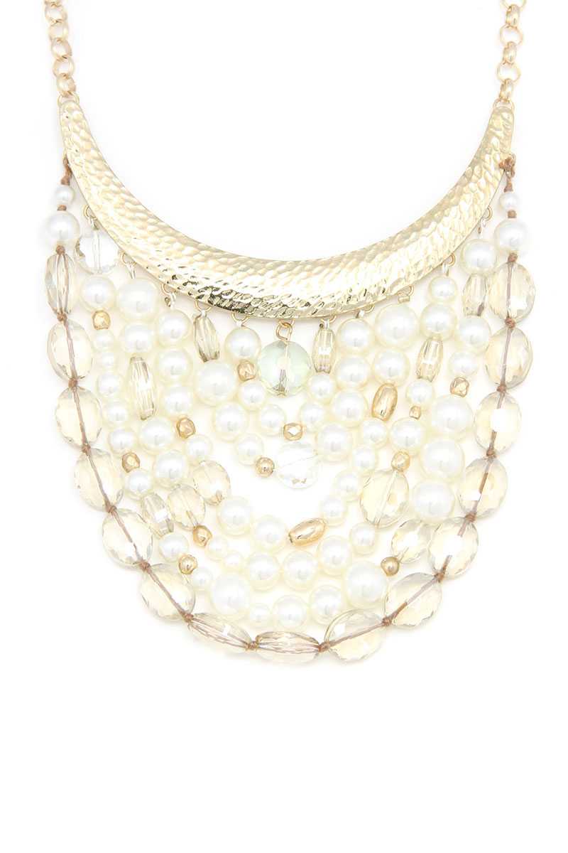 Curve Metal Bar Beaded Bib Necklace