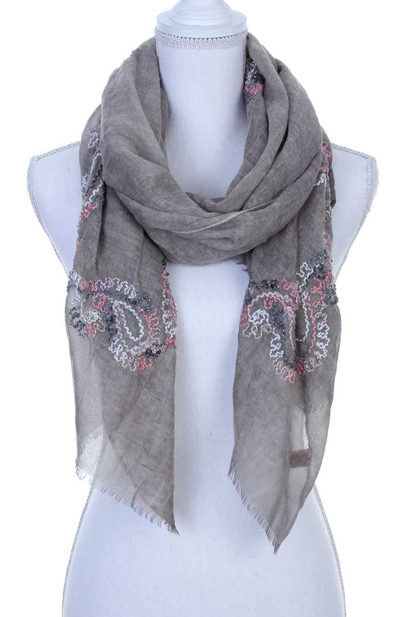 Sheer embroidered oblong scarf