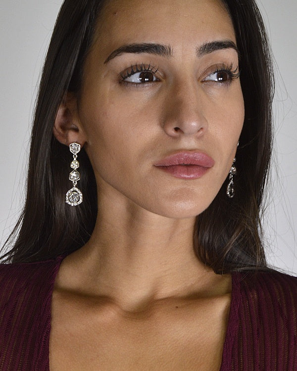 Crystal and Stone Embellished Drop Earrings