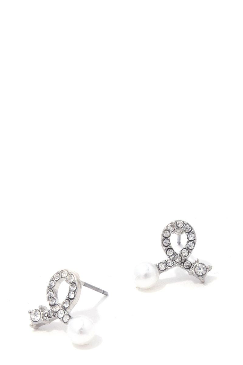 Rhinestone Bow Pearl Ended Stud Earring