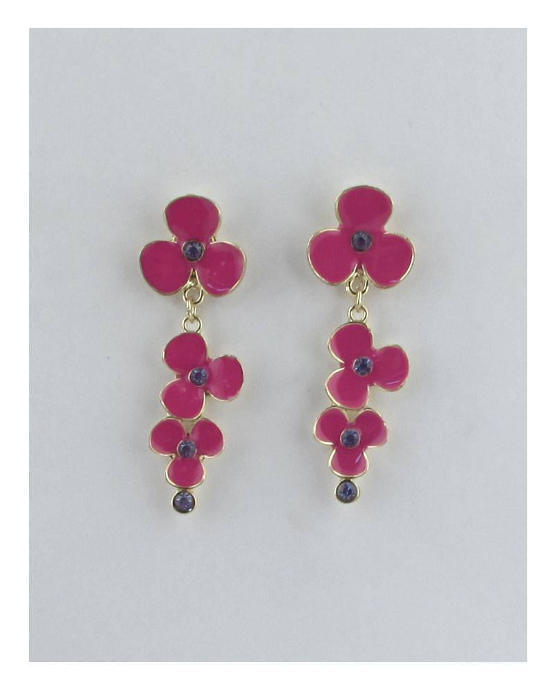 Flower stud linear drop earrings