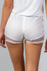 Ladies fashion crochet hem w/ mesh detail mini shorts