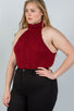 Ladies fashion plus size  cable knit turtleneck sleeveless bodysuit