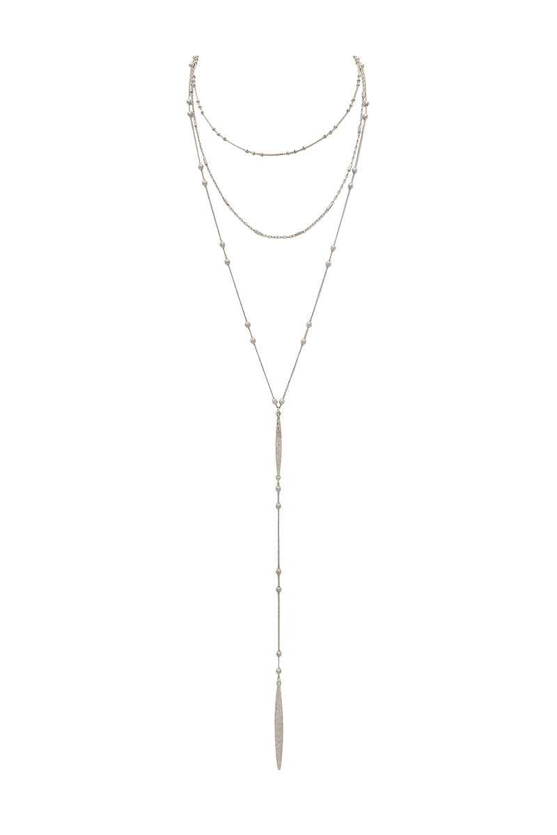 Metal beaded y shape multi layered necklace