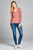 Ladies fashion long sleeve v-neck fitted rib sweater top